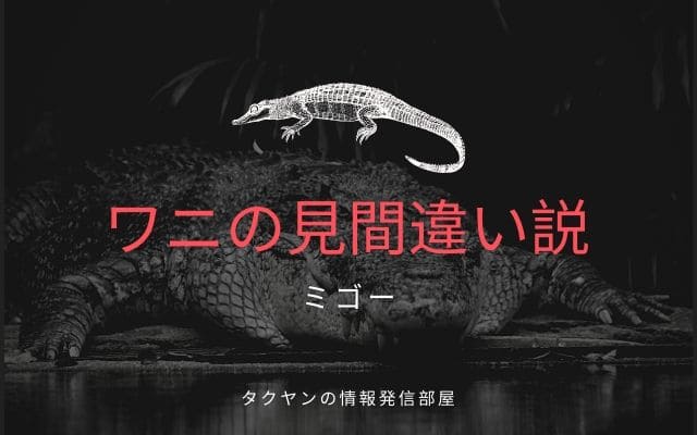 ミゴーの正体説1：ワニの見間違い説